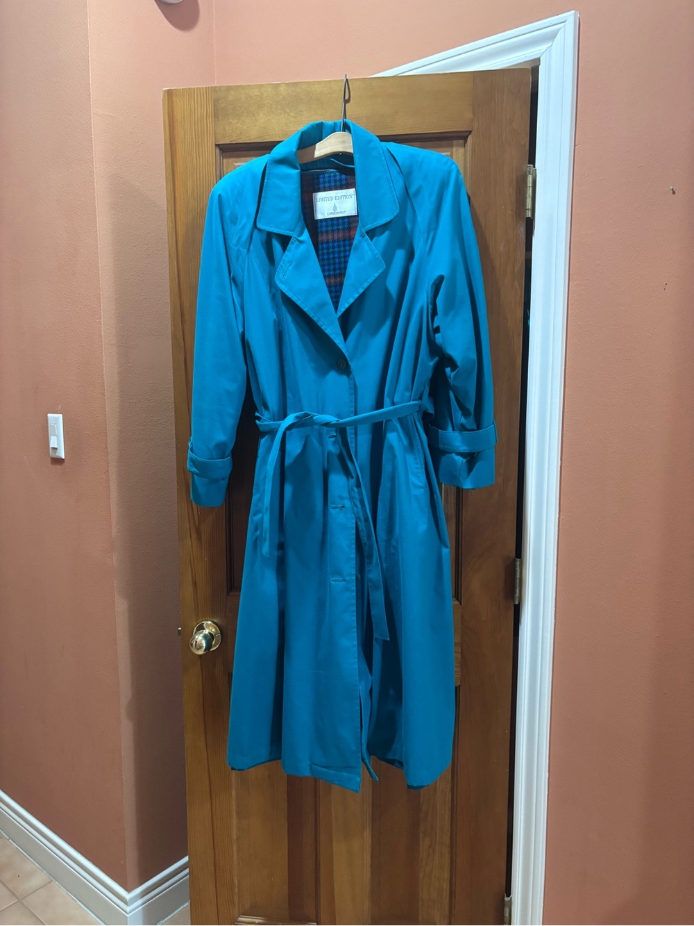 London Fog Teal Belted Trench Coat